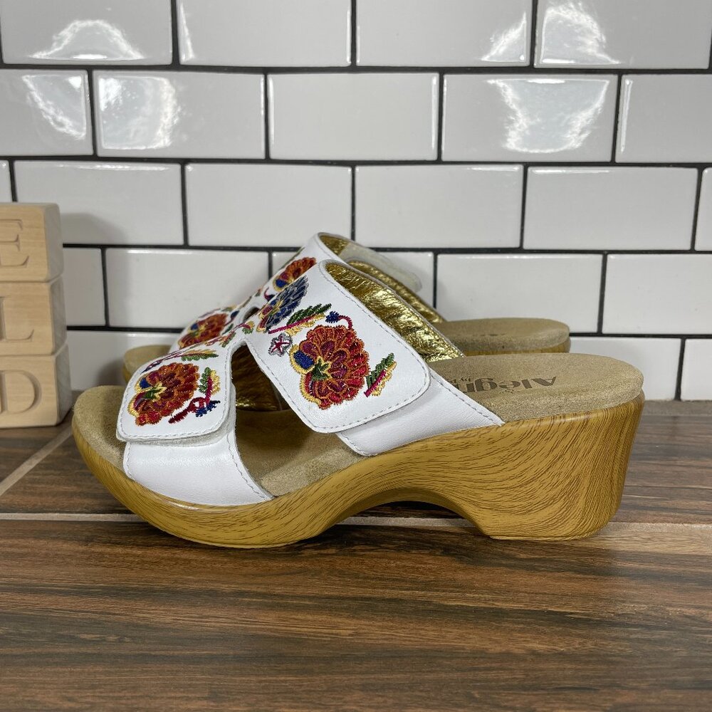 Alegria Linn Shoes Womens Size EU 37 White Leather Needles And Pins Slide Sandal